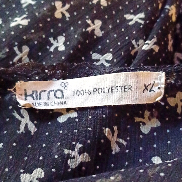 Black with Cream Bows Sheer Top With Lace Trim - Picture 4 of 5